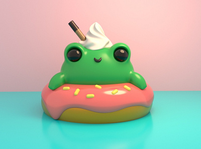 Froggy 3d character cute donut frog illustration kawaii render