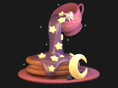 Galaxy Pancakes 3d cat character cute illustration kawaii moon pancakes render stars