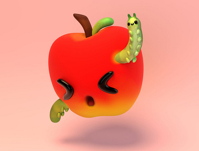 Hey! 3d apple character cute graphic design illustration kawaii lowpoly render stylized