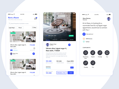 Rent Mobile app for roommate searching app interface landing listing listing page minimal product profile typography ui ux