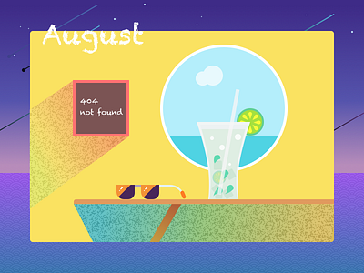 12 months of Vector Illustration:August august beach，mojito illustration lemon meteor mint night sea sunglasses window