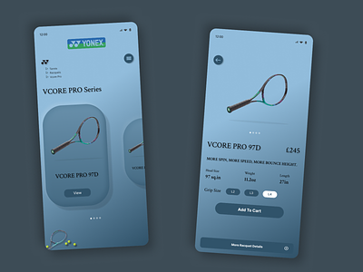 Yonex VCORE PRO - Tennis Rackets app app design figma illustration mobile responsive tennis ui ux web design yonex