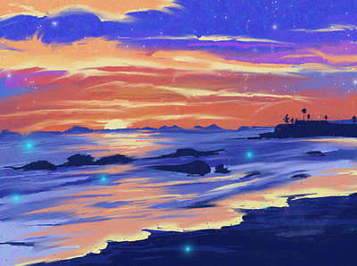 海边夕阳Sunset by the sea illustration