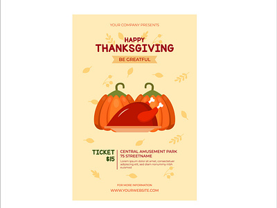 happy thanksgiving day promotional poster design with chicken an
