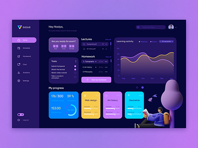 Evolve. Student dashboard. branding design illustration logo ui uiux ux vector web website