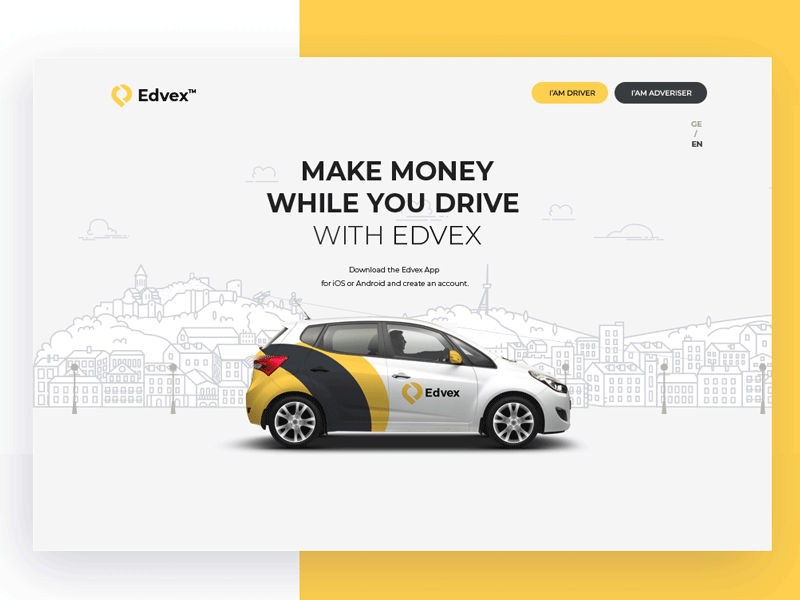 edvex ad animation car city landing page motion tbilisi ui