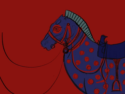 Horse, blue on red. design illustration