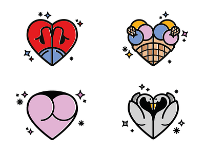 "True Love" Icon Set #1 badge colorful flat heart ice cream icon logo love minimal set sticker vector