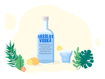 Absolut vodka blue illustration plant vodka wine