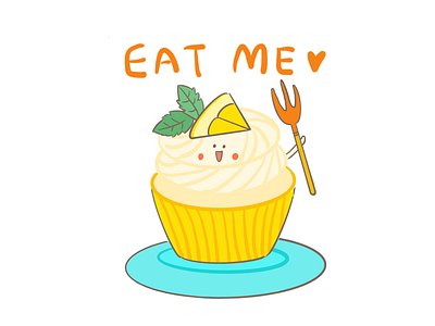 Eat me！ illustration，cake，yellow，cute