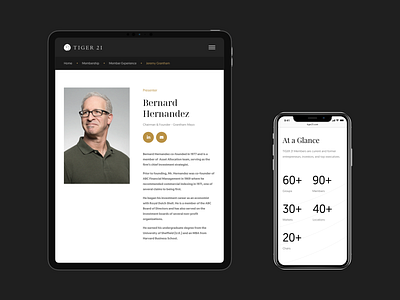 TIGER 21 — Brand Website black clean creative design flat layout minimal mobile phone table ui ux web webdesign website white
