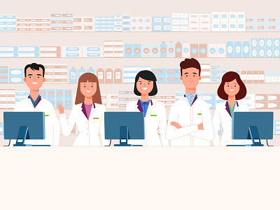 Pharmacy adobe illustrator characters illustration pharmacy vector art