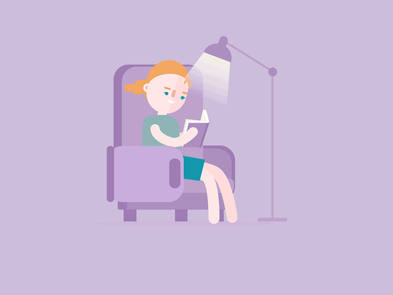 Girl reading a book / CUF: Sleep Cycles 2d animation after effects book character gif illustration loop motion graphics reading sofa vector art woman
