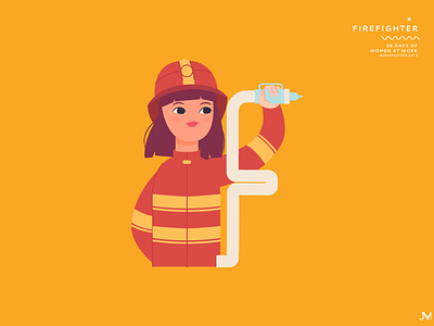 Firefighter 36 days of type adobe illustrator character firefighter illustration letter f vector art woman