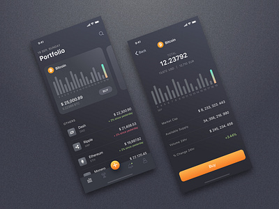 Cryptocurrency app dark ui design flat ios 12 minimal night mode sketch app typography ui ux