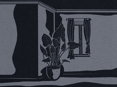 Night life blackandwhite bold dark gray hand drawn illustration illustrations inside interior leaves midnight moody night plant plants procreate room shadows texture window