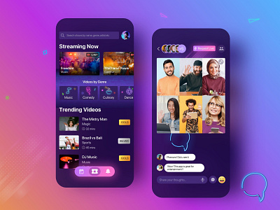 Entertainment Application chat colourful design elegant entertainment event iphone live mobile application movie netflix streaming theater trending vibrant video watchparty