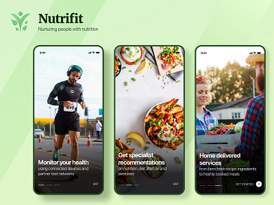 Nutrition App Onboarding 2d abstract app clean design elegant fitness food frame green health intro iphone lifestyle mobileapplication nutrition onboarding organic ui ux