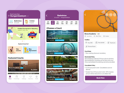 Court Booking App android booking clean court cricket design elegant fitness football iphone lifestyle mobile play soccer sports sports app ui ux