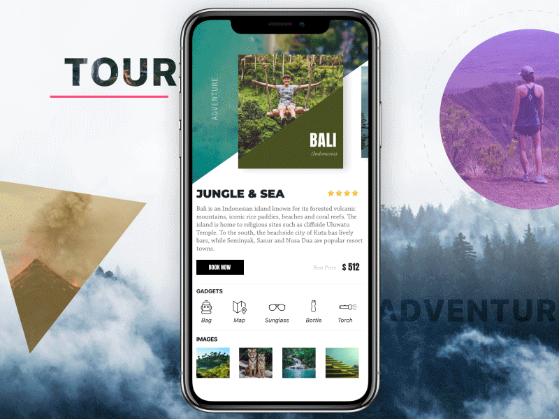 Tour App adventure animation clean explore gif interaction iphone mobile tour ui ux
