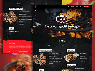 Coal Barbeque barbeque bbq black chicken coal fire flame food grill grunge hot menu red rough website