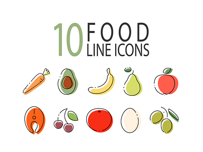 App line icons: healthy food adobe illustrator app app icons background branding food food line icons graphic design icons illustration mockup