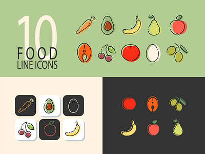 App line icons: healthy food adobe illustrator ai app app icons background food food icons food line icons graphic design icons illustration logo vector