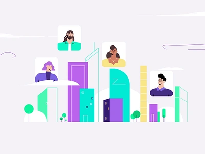 Nuag animation app character city cloud flat illustration motion design outline picto videocall