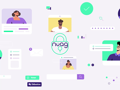Nuag animation app art direction character cloud data flat illustration motion design picto security startup tech transition