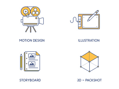 Services Icons 3d packshot camera cube icon illustration motion design pencil pentablet storyboard