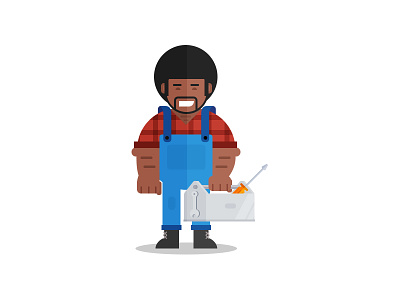Handyman wip afro black character flat handyman people red work