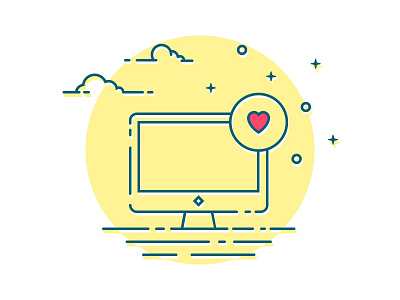 icon computer blue color computer dream heart icon illustration like mac night shadow yellow