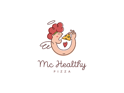 Logo for healthy pizzeria in Thailand angel boy branding charachter clean drawing eat eating hair hand health icon illustration like logo meal paradise pizza pizzeria shot