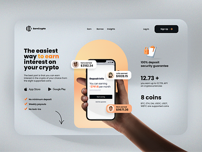 Earn Crypto (Hero section) crypto design landing ui web webdesign webflow
