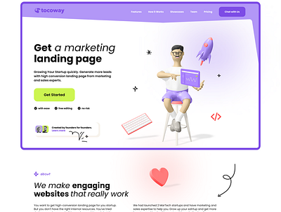 Tocoway (hero section) 3d design illustration landing logo ui web webdesign webflow