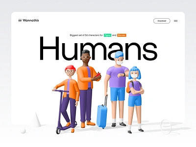 Humans 3d characters 3d 3d character 3d icon 3d shapes blender character design colors gradient header landing scooter service app typogaphy