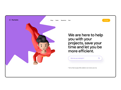 Humans Super Hero Header 3d 3d character 3d illustration blender character feature header illustration landing product design search super hero ui web design