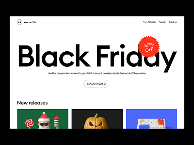 BLACK FRIDAY. 3D SALE. -50% OFF. 3d 3d icon 3d illustration 3d sale black friday christmas sale ui wannathis webdesign