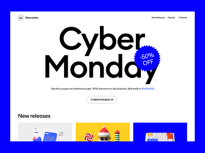 CYBER MONDAY. -50% OFF. ON ALL 3D PRODUCTS. 3d 3d icon 3d illustration 3d sale black friday christmas cyber monday sale ui webdesign