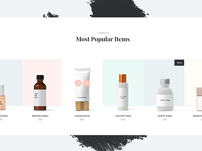 Popular items brush colors contrast cosmetics fashion minimal palette serif ui