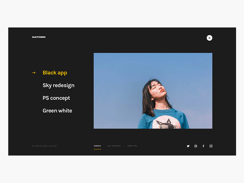 Menu about black contacts grid landing menu minimal social typography yellow