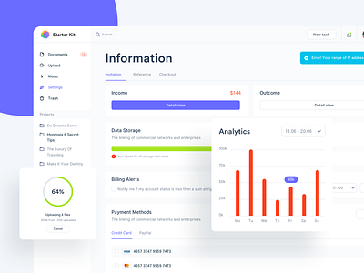 Dashboard account analytics blue cards charts clean column chart dashboards finance statistics ui kit