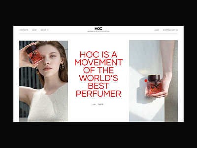 HOC parfume animation ecommerce fashion header design interaction layout mainpage parfume red store subscribe transition typography