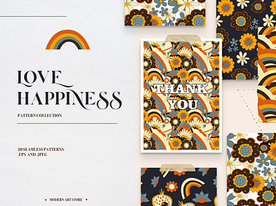 LOVE HAPPINESS. Hippie patterns branding design graphic design hippie hippie aesthetic hippie pattern illustration logo packaging seamless patter tropical typography vector vintage