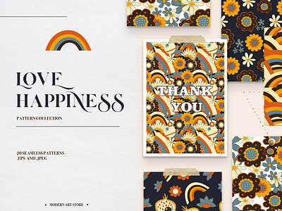 LOVE HAPPINESS. Hippie patterns