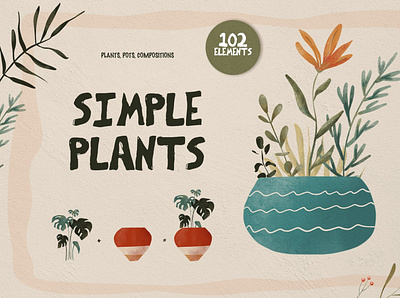 SIMPLE PLANTS - Modern clipart branding design graphic design hippie hippie aesthetic illustration monstera monstera png palm plant illustration plants tropical