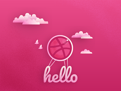 Hello Dribbble Community! airbaloon begin birds clouds debut dribbble firstshot hello pink