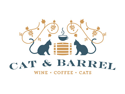 Cat & Barrel - Cat Cafe barrel cafe cat cafe cats coffee logo vine wine