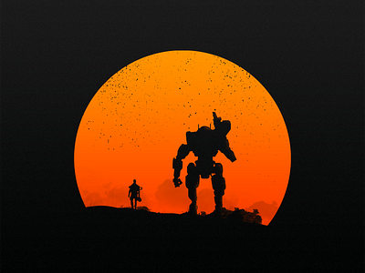 Pilot and Titan desert game nerd orange pilot soldier sun sunset titan titanfall titanfall02 war