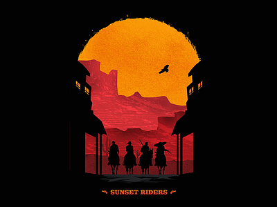 Sunset Riders animal cowboy game minimalist nature nerd nintendo poster riders sun sunset sunsetriders
